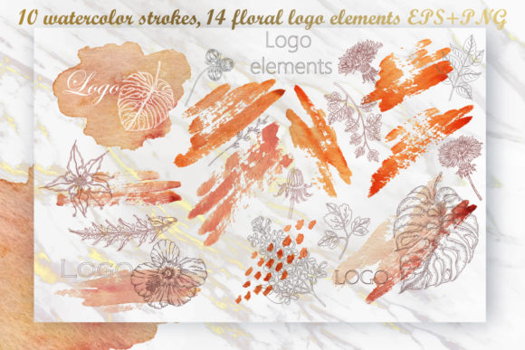 Watercolor Strokes Floral Logo Elements